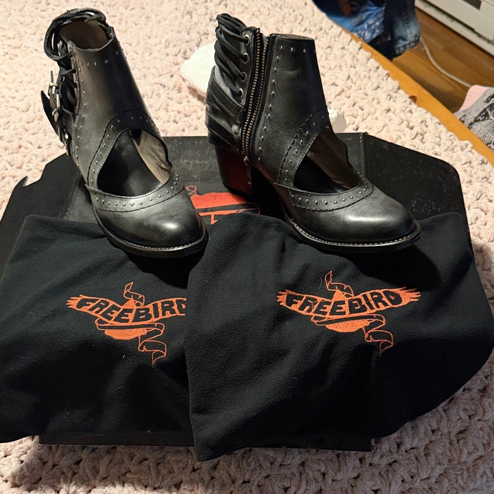 Freebird Charcoal Ankle Boots with Buckle Detail